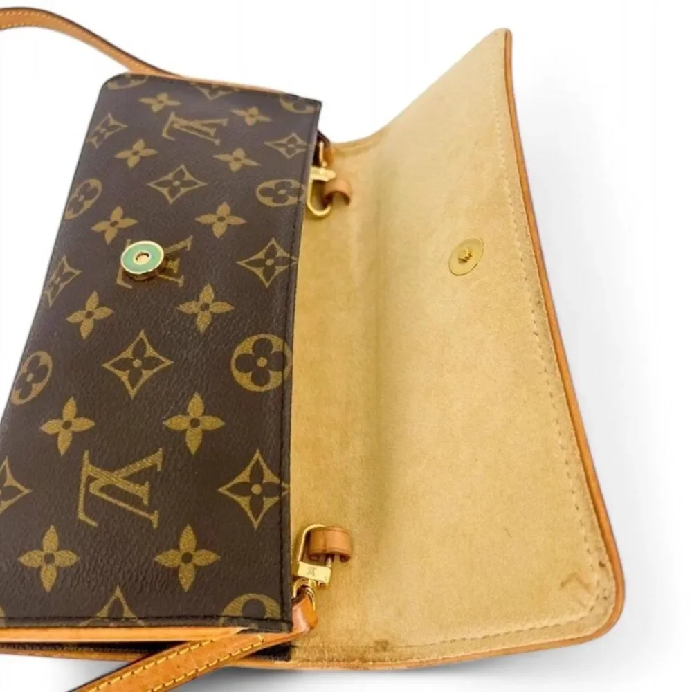 Authentic LOUIS VUITTON Pochette Twin Dark Brown Logo Monogram Shoulder …